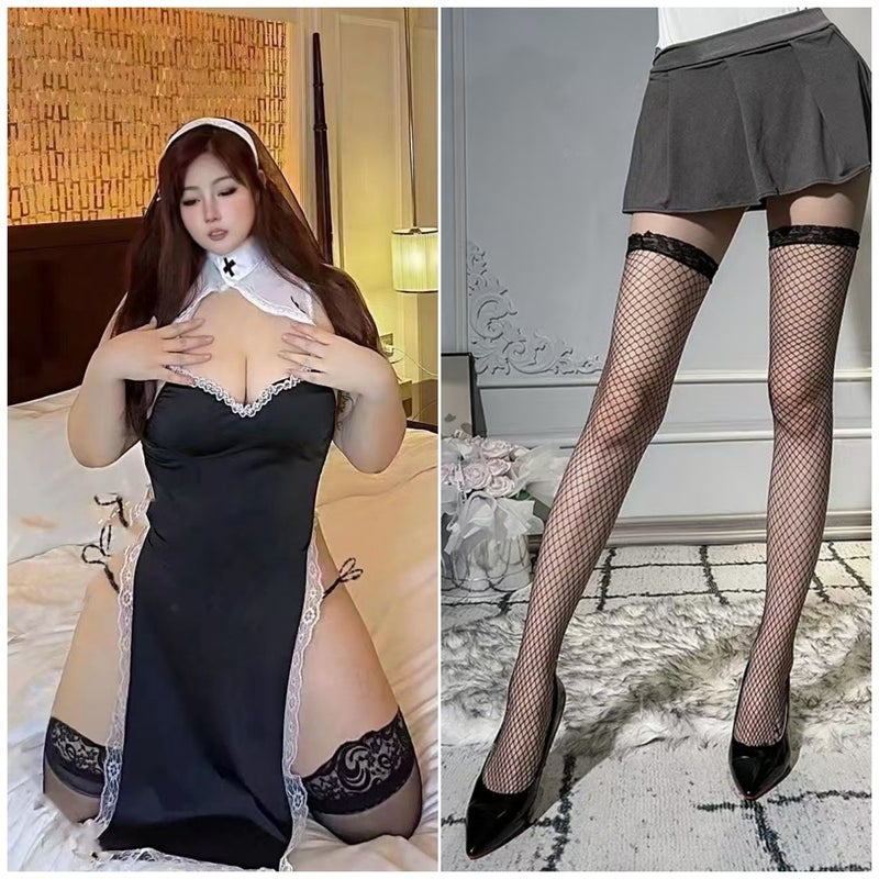 Plus Size Mesh Detail Costume-Inspired Lounge Dress Set for Women