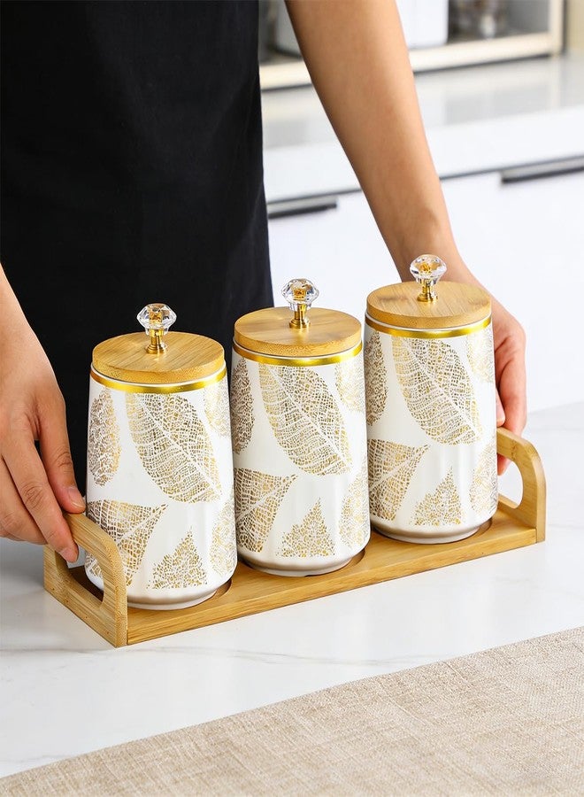 Fvstar Ceramic Storage Canister for Coffee Sugar Tea Set of 3, Kitchen Pantry Container with Bamboo Lids and Tray, Airtight Food Storage Jars Kitchen Counter Storage Containers for Dining Table - Image 5