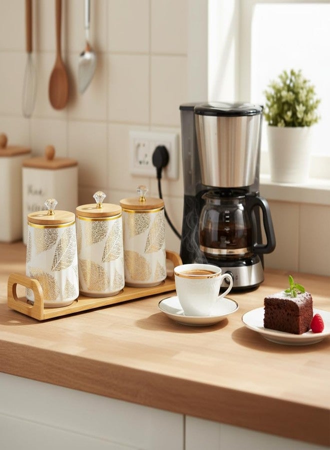 Fvstar Ceramic Storage Canister for Coffee Sugar Tea Set of 3, Kitchen Pantry Container with Bamboo Lids and Tray, Airtight Food Storage Jars Kitchen Counter Storage Containers for Dining Table - Image 3