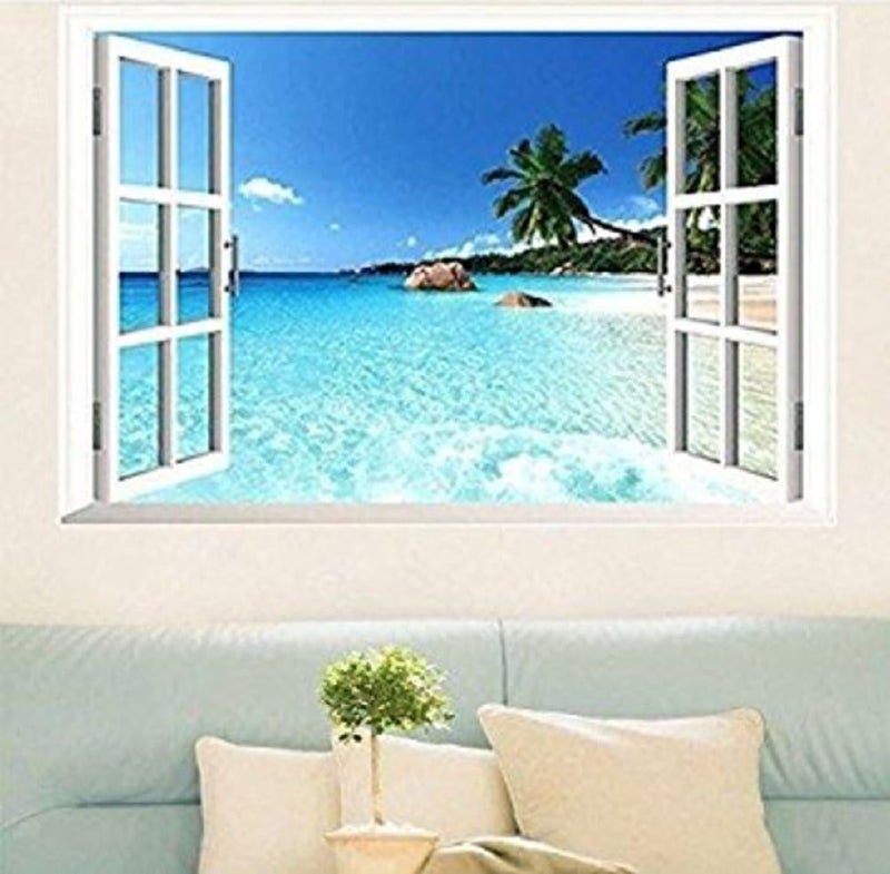 Large Removable Beach Sea 3D Window Decal