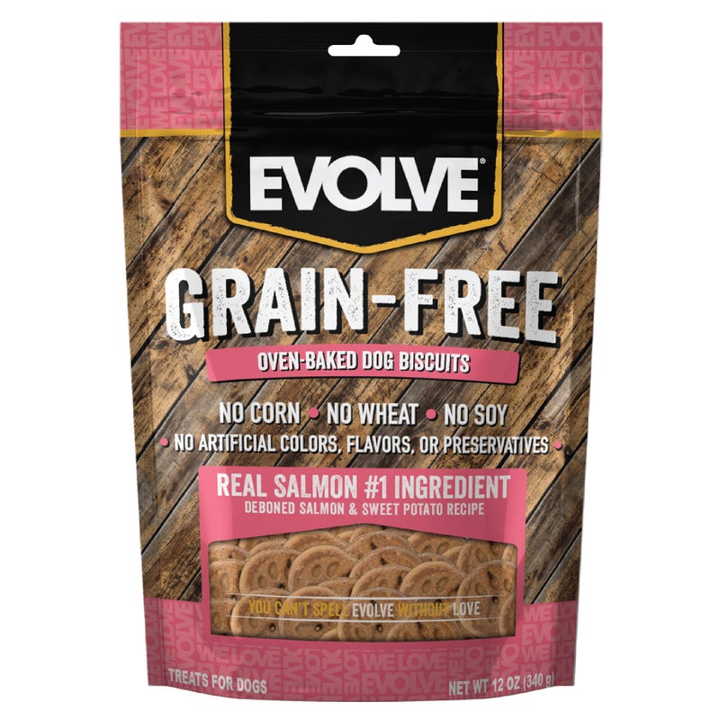 Evolve Pet Food Grain Free Deboned Salmon and Chickpea Dog Biscuits 12 Ounce (Pack of 1) - Image 1