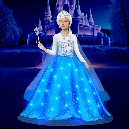 G.C GC Girls Light Up Princess Dress Costume Toddler Princess Dress Up with Cape Kids Wig Crown Wand Toys Halloween Cosplay Birthday Party Gifts - Image 5
