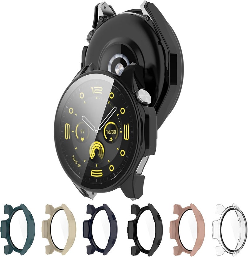 Disscool Full Coverage Case with Screen Protector Compatible with Huawei Watch GT4 46mm, Ultra-Thin Hard PC and Real Glass Replace Protective Case Cover(Black) - Image 1