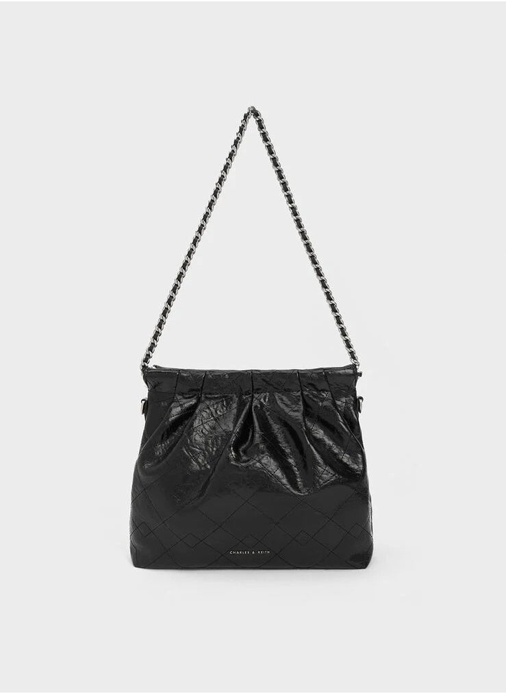 Charles & Keith - Duo Chain Handle Shoulder Bag & Crossbody Bag & Hobo Bag - Black - Image 1