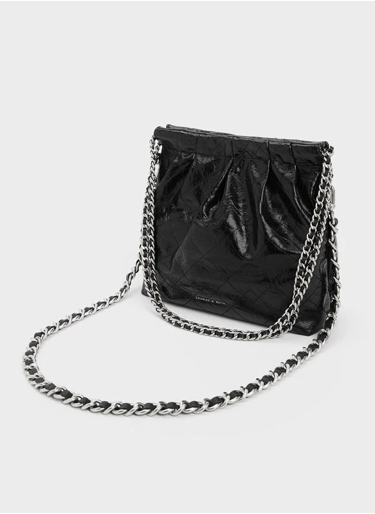 Charles & Keith - Duo Chain Handle Shoulder Bag & Crossbody Bag & Hobo Bag - Black - Image 1