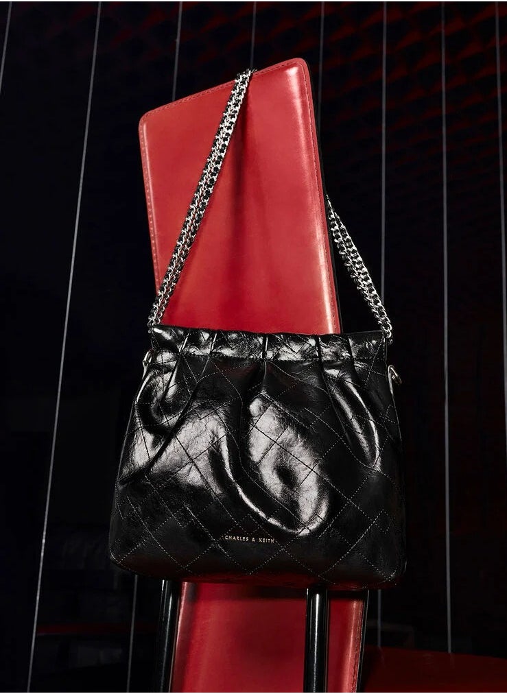 Charles & Keith - Duo Chain Handle Shoulder Bag & Crossbody Bag & Hobo Bag - Black - Image 1