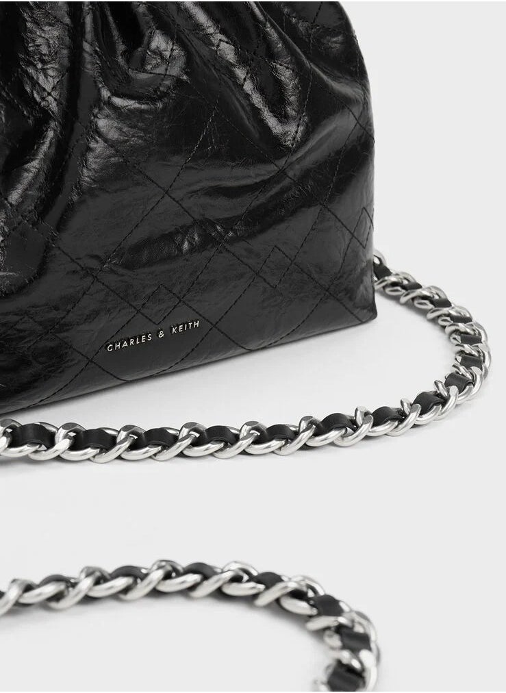 Charles & Keith - Duo Chain Handle Shoulder Bag & Crossbody Bag & Hobo Bag - Black - Image 1