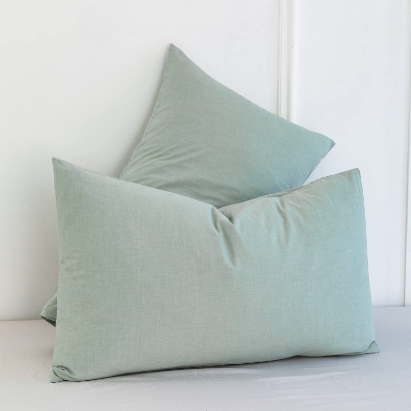 MooMee Bedding Pillowcases Pack of 2 100% Washed Cotton Linen Like Textured Breathable Durable Soft Comfy (Sage Green  Standard) - Image 3