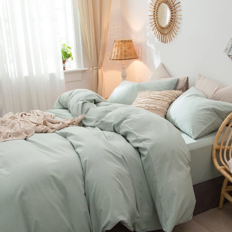 MooMee Bedding Pillowcases Pack of 2 100% Washed Cotton Linen Like Textured Breathable Durable Soft Comfy (Sage Green  Standard) - Image 5