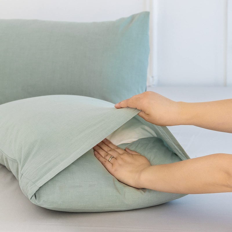 MooMee Bedding Pillowcases Pack of 2 100% Washed Cotton Linen Like Textured Breathable Durable Soft Comfy (Sage Green  Standard) - Image 4