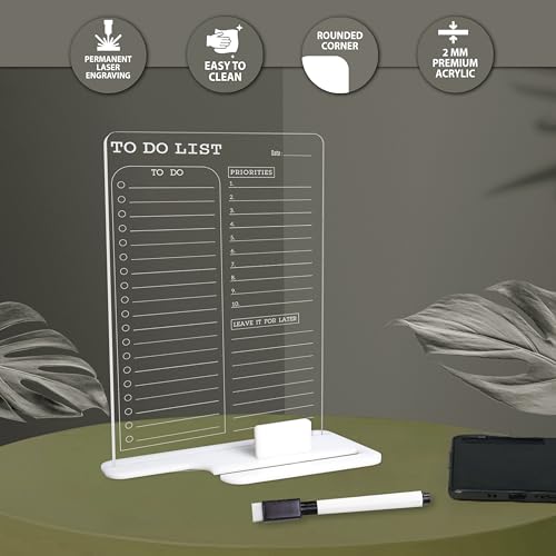 True Flair Trueflair Acrylic Board For Desk (24x16 CM)| Best Planner & Organiser For Enhancing Productivity | White Acrylic Base With Slot For Phone | Including Dry Erase Marker (To Do List Priorities, Design 1) - Image 4