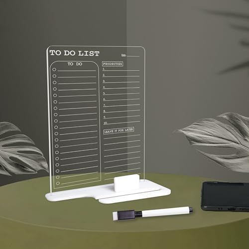 True Flair Trueflair Acrylic Board For Desk (24x16 CM)| Best Planner & Organiser For Enhancing Productivity | White Acrylic Base With Slot For Phone | Including Dry Erase Marker (To Do List Priorities, Design 1) - Image 1