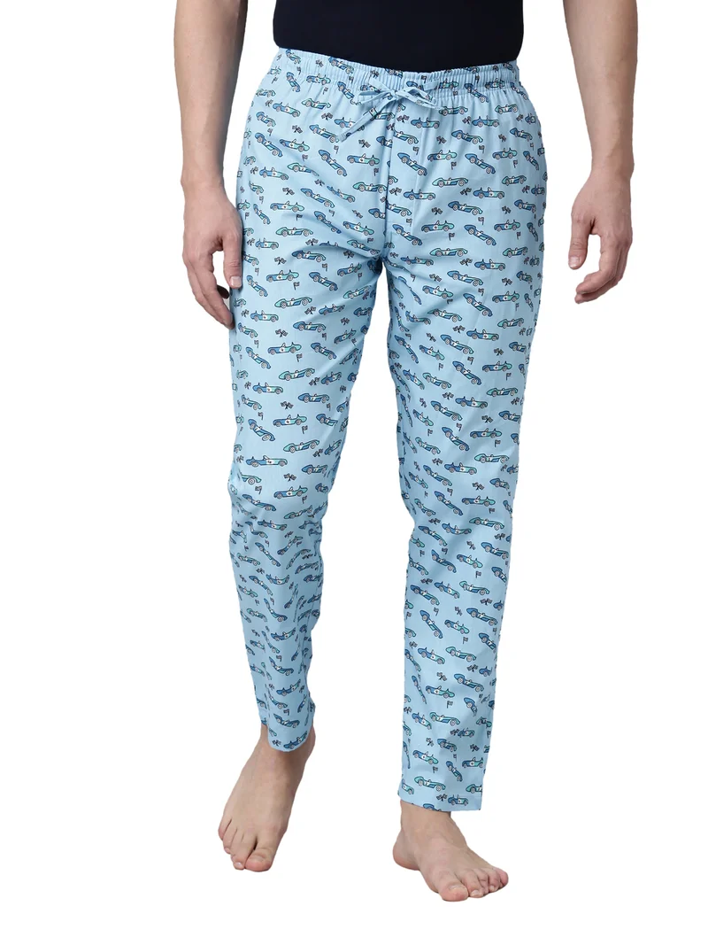Joven Men Light Blue Printed Lounge Pant