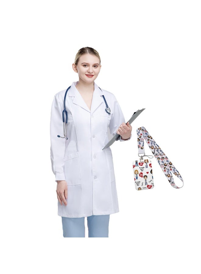 بمعنى سحر بمعنى حديقة معطف مختبر نسائي مع حامل بطاقة عمل، معاطف مختبر احترافية بيضاء بأكمام طويلة، معطف مختبر طبي للنساء، معطف لمختبر الأسنان - Image 1
