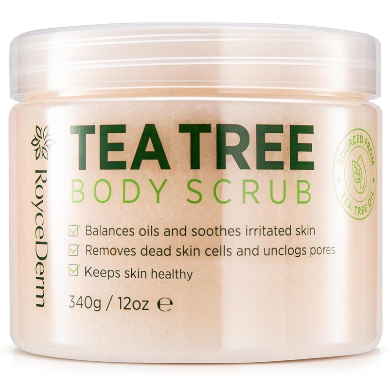 RoyceDerm Tea Tree Exfoliating Body Scrub Deep Cleansing Scrub with Tea Tree Oil Dead Sea Salt for Smooth Skin 12oz - Image 1