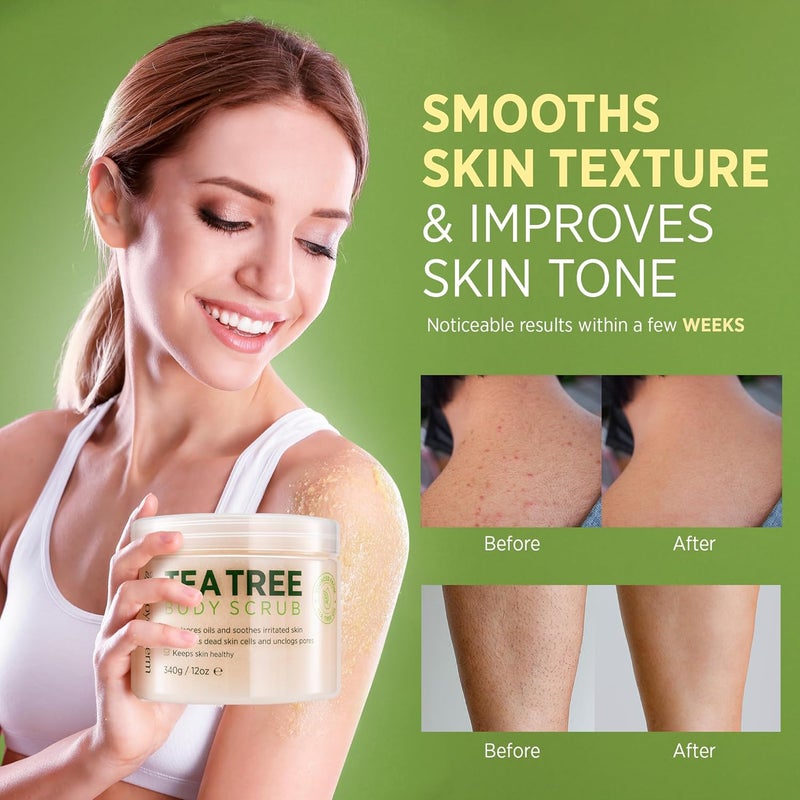 RoyceDerm Tea Tree Exfoliating Body Scrub Deep Cleansing Scrub with Tea Tree Oil Dead Sea Salt for Smooth Skin 12oz - Image 5