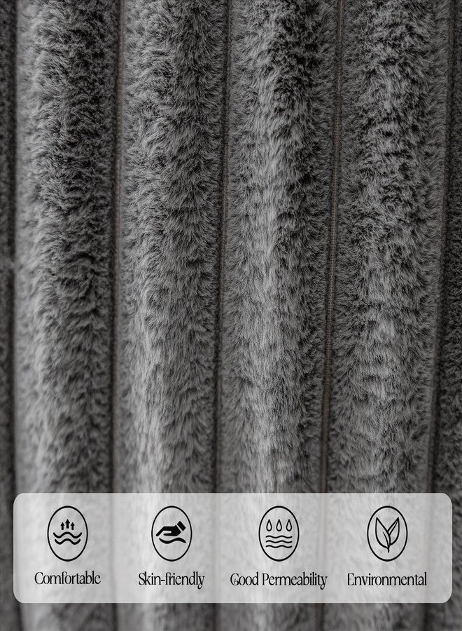 MOSAYT 18x18 Faux Fur Plush Throw Pillow Covers Set of 2, Velvet Soft Fluffy Luxury Striped Decorative Pillow Covers for Sofa, Couch, Living Room(Grey) - Image 2