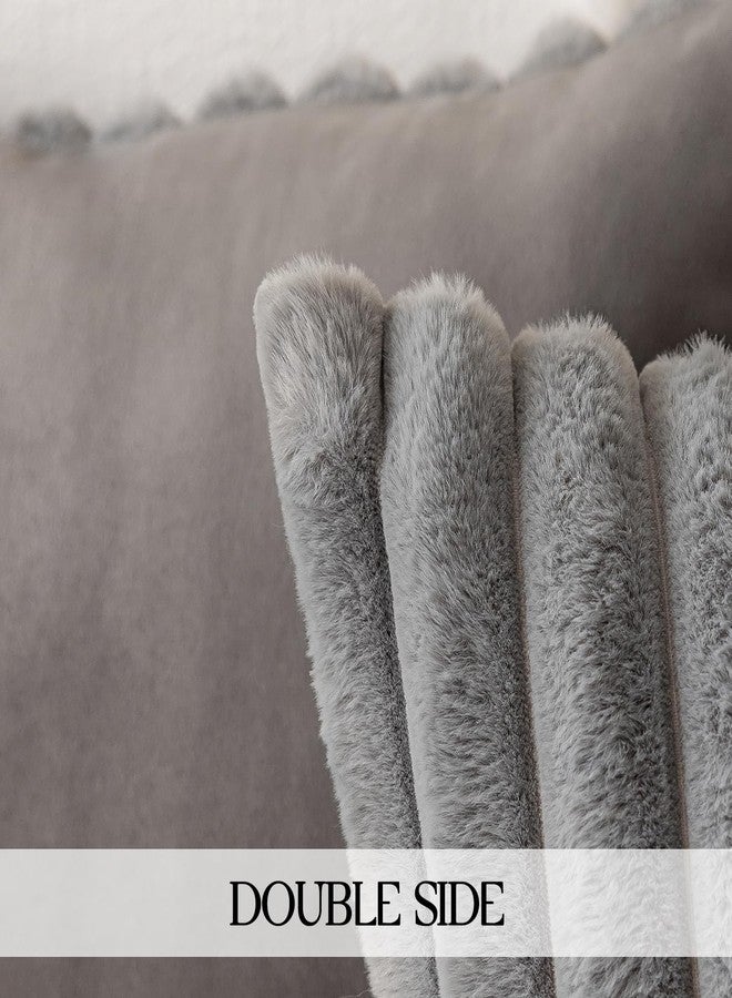 MOSAYT 18x18 Faux Fur Plush Throw Pillow Covers Set of 2, Velvet Soft Fluffy Luxury Striped Decorative Pillow Covers for Sofa, Couch, Living Room(Grey) - Image 5