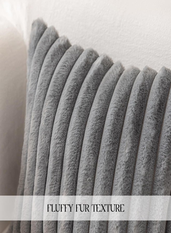 MOSAYT 18x18 Faux Fur Plush Throw Pillow Covers Set of 2, Velvet Soft Fluffy Luxury Striped Decorative Pillow Covers for Sofa, Couch, Living Room(Grey) - Image 3