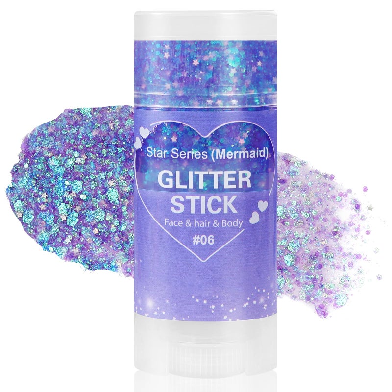 Mysense Purple Body Glitter StickMardi Gras Face Hair GlitterSinger Concert Festival Rave Outfit Accessories for Women KidsSparkling Mermaid Sequins Chunky Glitter Makeup