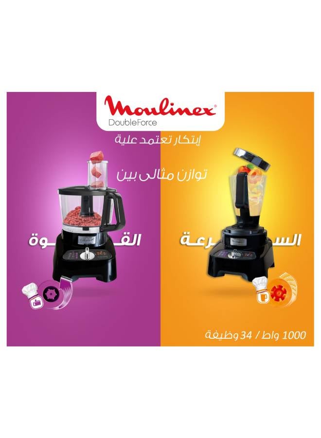 Moulinex Double Force Food Processor with 10 attachments, 34 functions, 3L Bowl, 2L Blender, 3 L 1000 W FP824825 Black - Image 4