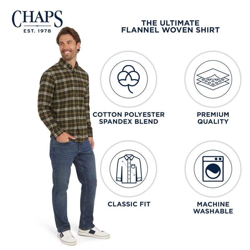 Chaps Men's Classic Fit Long Sleeve Button Down Stretch Flannel Casual Woven Shirt, Rosin, X-Large - Image 4