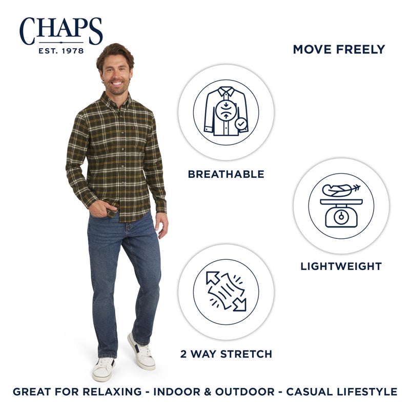 Chaps Men's Classic Fit Long Sleeve Button Down Stretch Flannel Casual Woven Shirt, Rosin, X-Large - Image 3