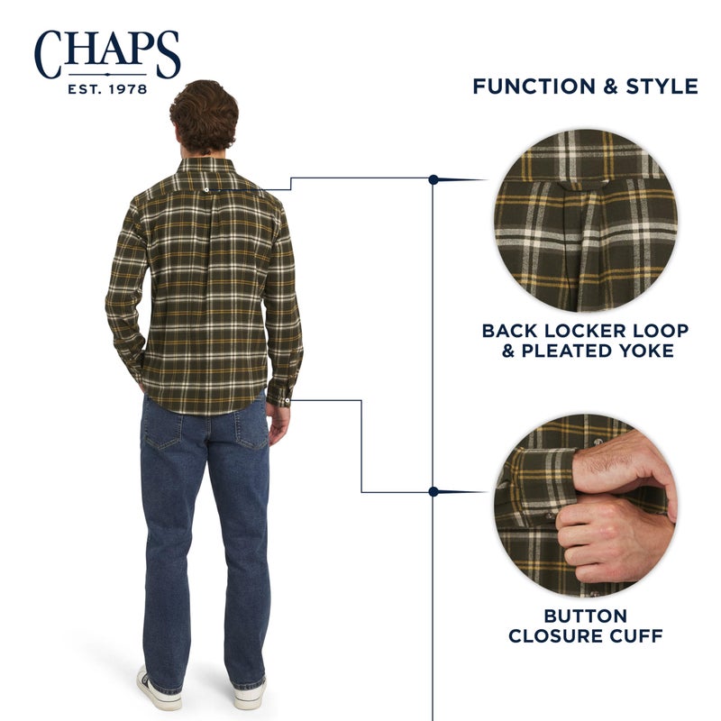 Chaps Men's Classic Fit Long Sleeve Button Down Stretch Flannel Casual Woven Shirt, Rosin, X-Large - Image 5