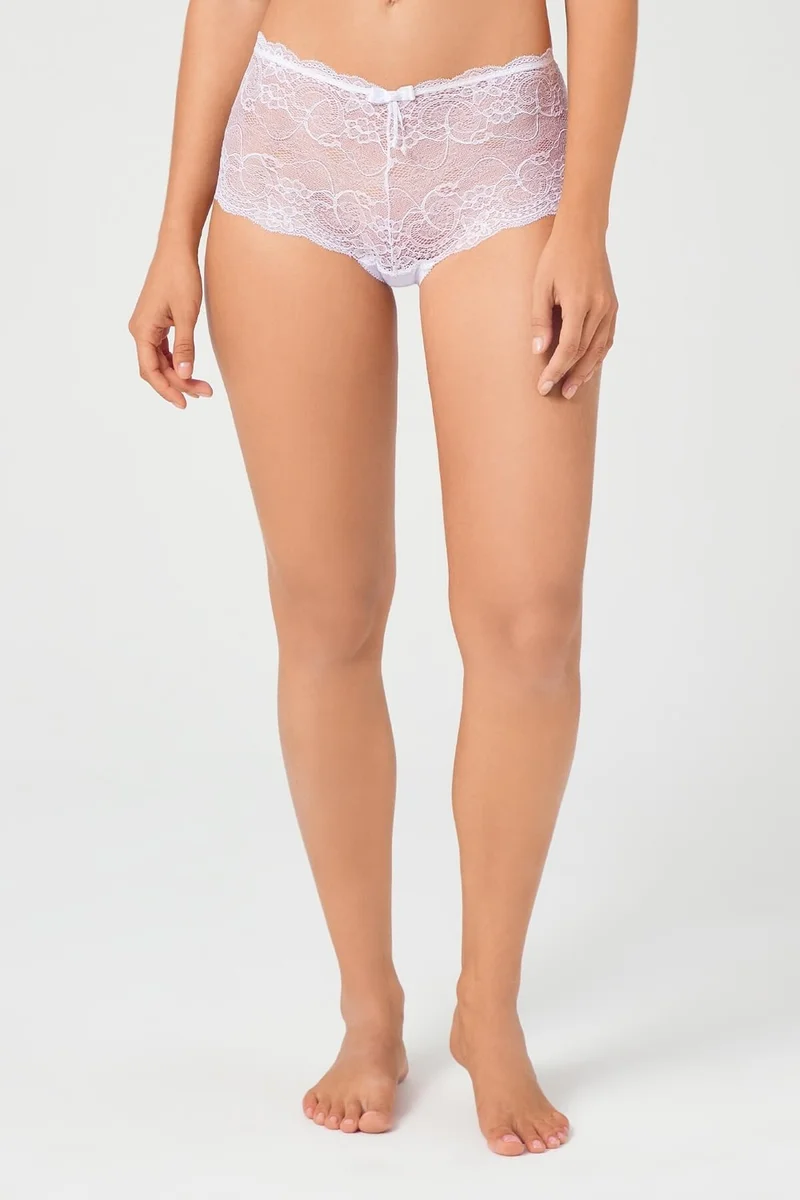 COTTONHILL White Transparent Lace Women's Thong Shorts Panties