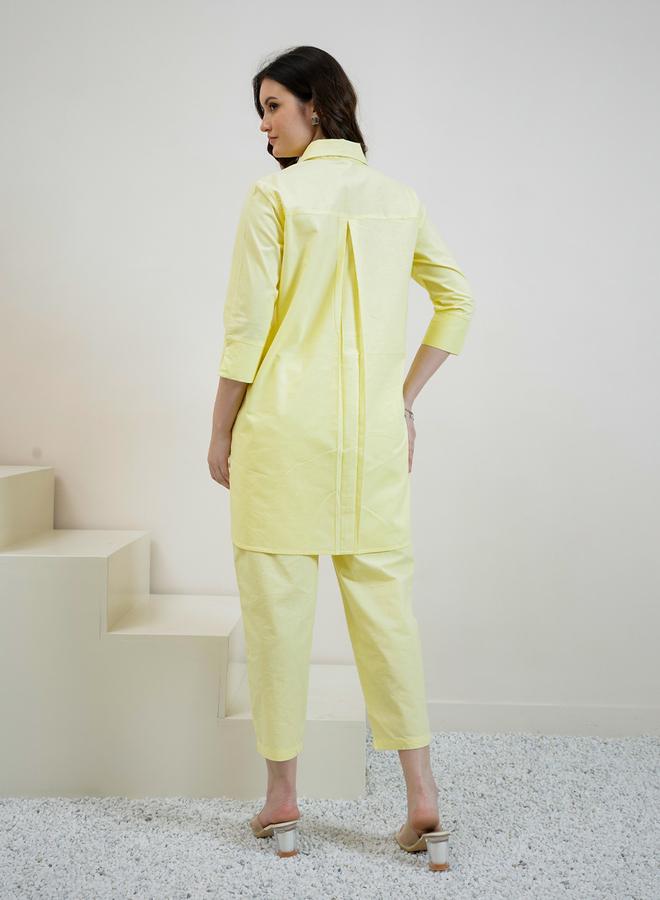 Athena Yellow Cotton Beaded Shirt and Pants Co-ords - Image 2