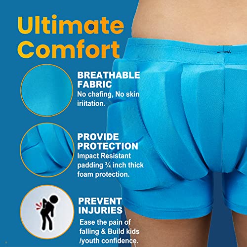 RANDDER Kids Butt Pad Shorts for Skating Snowboarding Ski Hockey, Hip Tailbone Padded Shorts for Youth Child(Blue, S) - Image 2