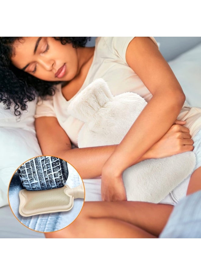 Hot Water Bottle with Soft Fleece Cover, Hot Water Bag for Cold & Hot Therapy, unisex Pain Relief, Back, Neck, Period Cramps Perfect gift for women and children(off white) - Image 2