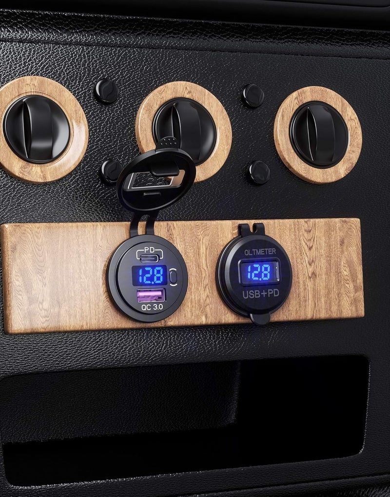 Thlevel USB C Car Charger Socket Dual USB Outlet PD & QC 3.0 Fast Car Charger Socket Power Waterproof with LED Digital Voltmeter and Switch for 12V/24V Marine Boat Motorcycle Truck RV | PD & QC 3.0 Fast Charge Waterproof with LED Digital Voltmeter and Switch for 12V 24V Marine Boat Motorcycle Truck - Image 4