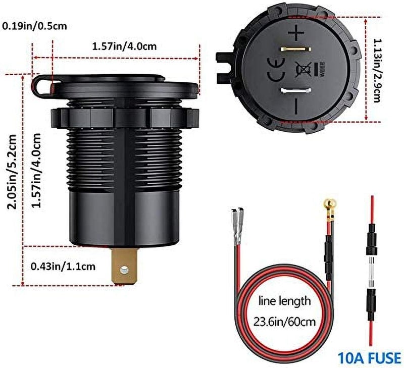 Thlevel USB C Car Charger Socket Dual USB Outlet PD & QC 3.0 Fast Car Charger Socket Power Waterproof with LED Digital Voltmeter and Switch for 12V/24V Marine Boat Motorcycle Truck RV | PD & QC 3.0 Fast Charge Waterproof with LED Digital Voltmeter and Switch for 12V 24V Marine Boat Motorcycle Truck - Image 5