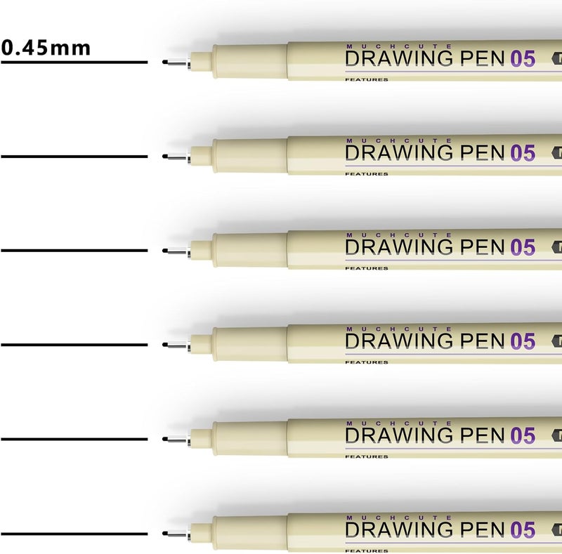 KOUSICOO Muchcute 05 Fine Point Writing Pens: 6 Black 0.45mm Thin Micron Pen 05 No Bleed Bible Journaling Study Supplies Annotation Smooth Waterproof Micro Line Needle Tip Fineliner Gel Felt Ink Markers Stuff - Image 3