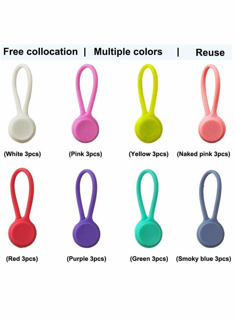 Loquat Magnetic Cable Ties for Organizing Headphone USB Cords 24 Pack 8 Colors Reusable Silicone Clips - Image 1