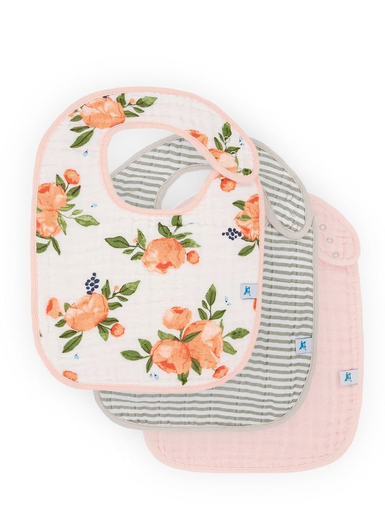 little unicorn 3-Pack Muslin Classic Bib Set Watercolor Roses 2  - Image 1