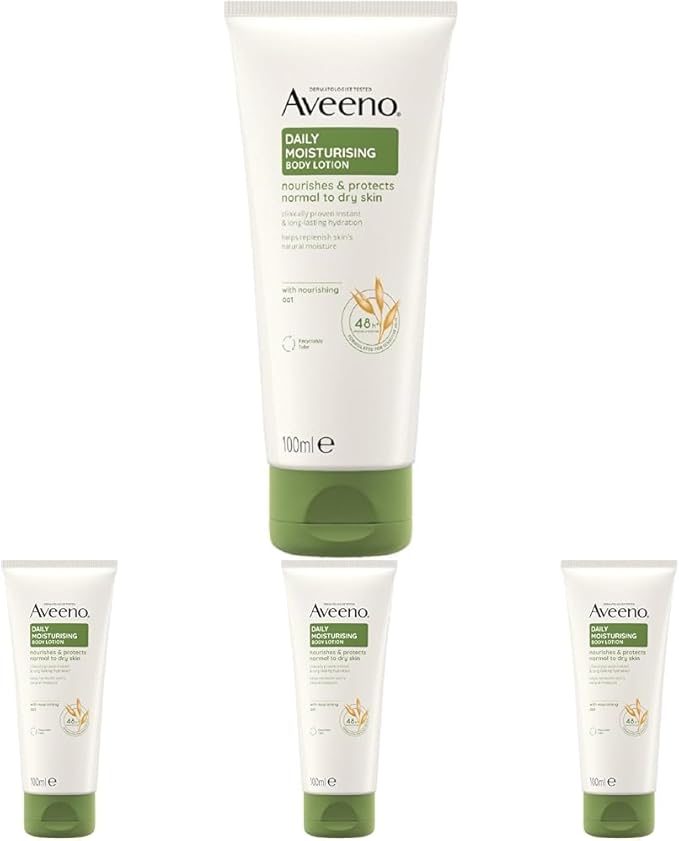 Aveeno Daily Moisturising Body Lotion With Soothing Oats Rich Emollients Suitable For Sensitive Skin Nourishes and Protects Normal to Dry Skin Fragrance Free 200ml Pack of 4