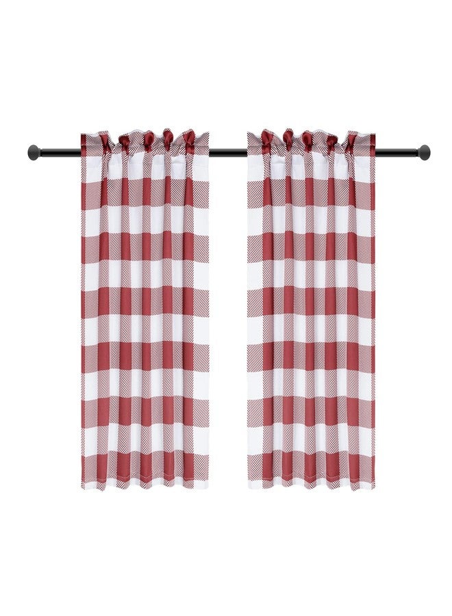 Simple Deluxe Buffalo Check Kitchen Tier Curtains, Plaid Gingham Small Curtain for Half Cafe Windows, 26" W x 30" L, White and Red - Image 2