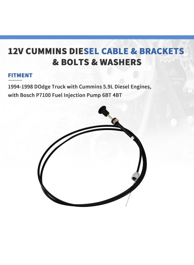 RABROPAR 12V Fuel Shut Off Solenoid Cable Kit 70 inch with Bracket Compatible with 1994-1998 Dodge Trucks, Compatible with Cummins 5.9L Diesel Engine, Compatible with Bosch P7100 Pump - Image 3