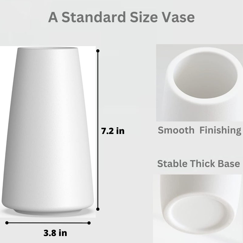 Decorpia Premium Quality Luxury White Ceramic Vase | Pampas Grass Vase | Flower Vase For Home Decor | Vases For Flowers For Farmhouse Modern Desk Aesthetic Room Decor White Vase For Bohemian Decor - Image 5