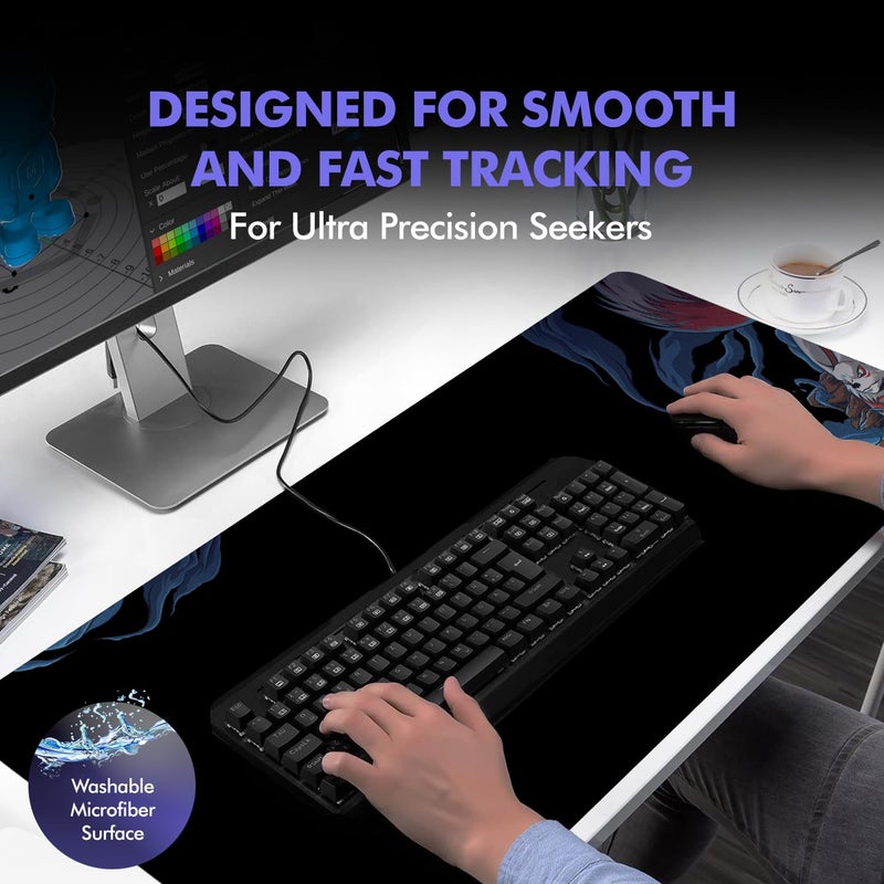 EvoFox Falcon X85 Extended Mouse Pad/Desk Pad for Laptop, PC Gaming and Desk with Extra Large Speed Surface, Non-Slip Base and Anti-fray Stitched Edges XXL [850mm x 300mm] - Image 4