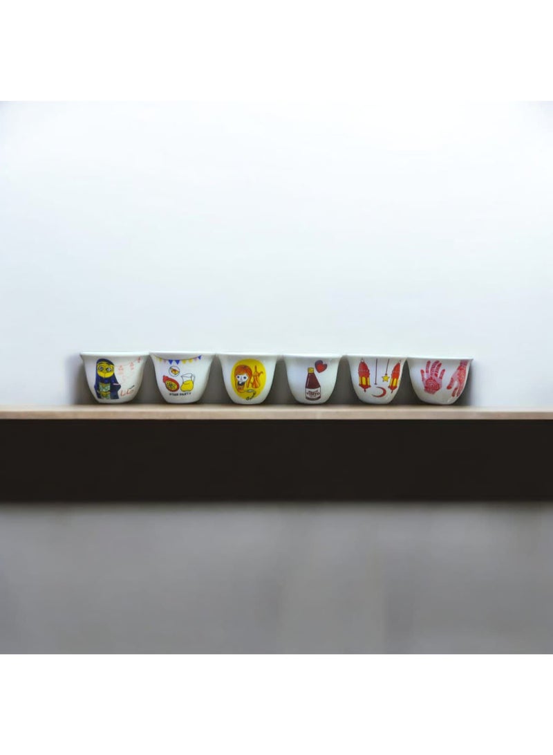 طقم فناجين قهوة عربية مزخرفة برسومات تراثية – 6 قطع - Image 3