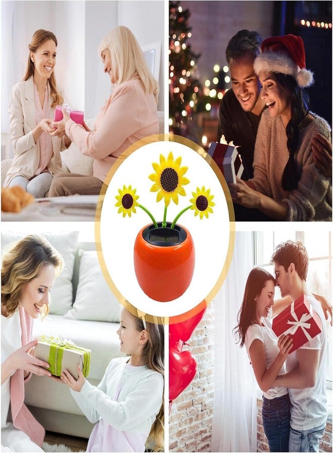 Kryoflare Solar Dancing Flower Car Decoration, Apple Blossom Sunflower with Honey Bee, Swinging Windowsill Ornament - Image 3