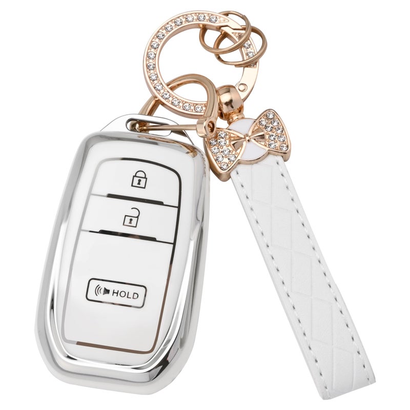 JAMCARI for Toyota Key fob Cover 3 Buttons Soft TPU Key Fob Case for 20222025 Toyota 4runner Prius Corolla Cross Hatchback Tundra Sequoia LE XLE Car Key Cover with Bling KeychainWhite - Image 3