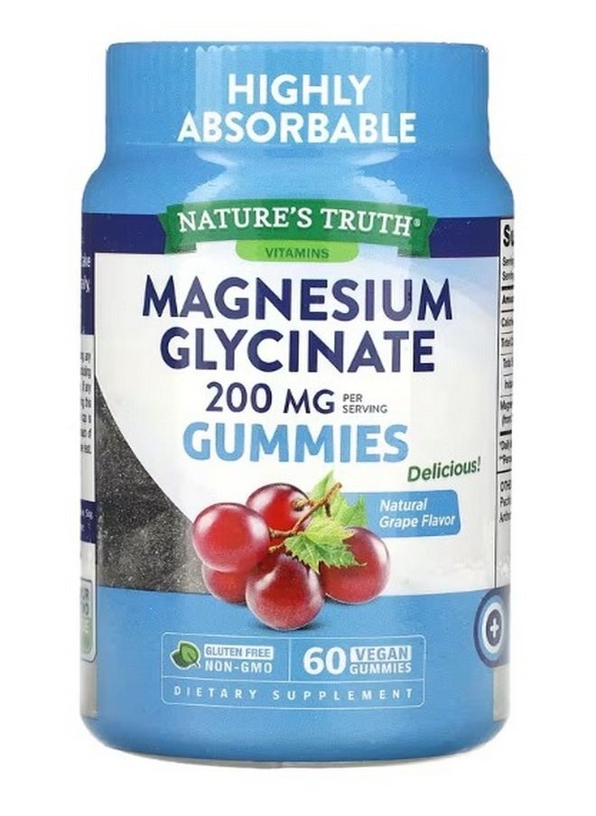 Nature's Truth Magnesium Glycinate Gummies Natural Grape 200 mg 60 Vegan Gummies 100 mg per Gummy  - Image 1