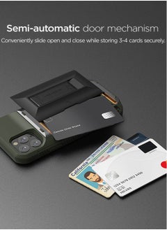 VRS Design Damda Glide Hybrid Wallet Case Cover for iPhone 11 PRO Semi Automatic Slider Credit Card Holder Slot (3-4 Cards) & Kickstand - Green  - Image 2