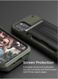 VRS Design Damda Glide Hybrid Wallet Case Cover for iPhone 11 PRO Semi Automatic Slider Credit Card Holder Slot (3-4 Cards) & Kickstand - Green  - Image 5