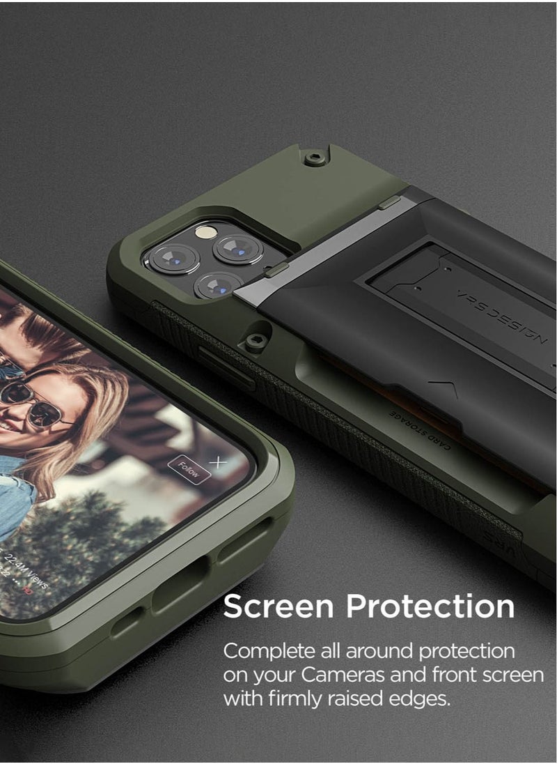VRS Design Damda Glide Hybrid Wallet Case Cover for iPhone 11 PRO Semi Automatic Slider Credit Card Holder Slot (3-4 Cards) & Kickstand - Green  - Image 5