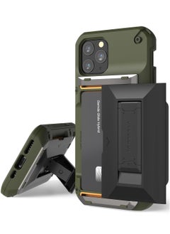 VRS Design Damda Glide Hybrid Wallet Case Cover for iPhone 11 PRO Semi Automatic Slider Credit Card Holder Slot (3-4 Cards) & Kickstand - Green  - Image 1